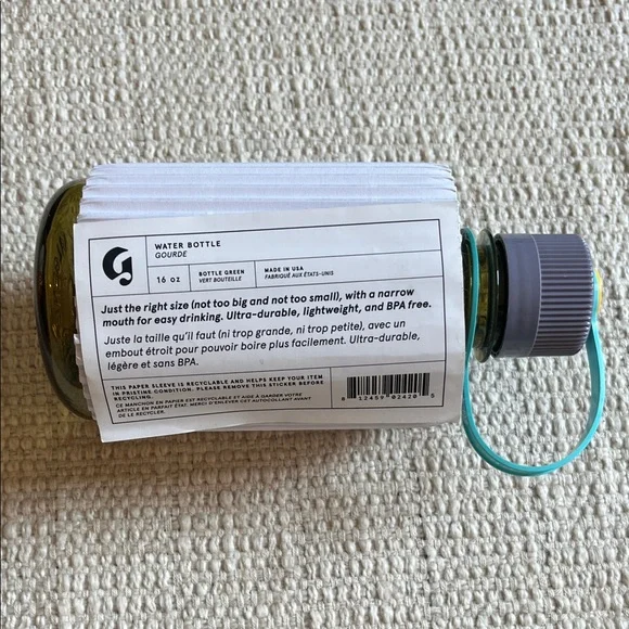 Glossier 16oz Water Bottle.  Olive Green Bottle with Floral Accents NWT - Picture 5 of 5